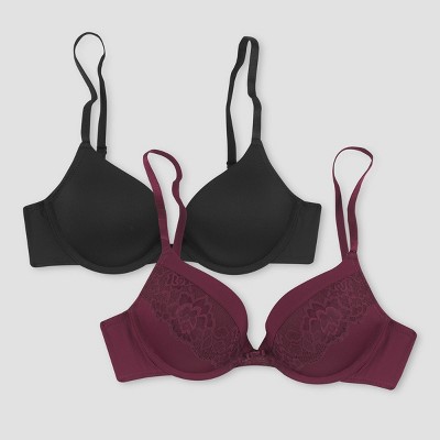 Maidenform Self Expressions Women's T-Shirt Bra 2pk - Black/Blush 38C