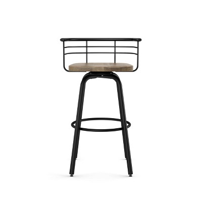 26" Beige Distressed Wood and Black Metal Swivel Counter Stool