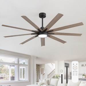 Airsurfer 65" Black Ceiling Fan with 3 Colors LED Light,6 Speeds Motor,2 Downrods,Ceiling Fan with 9 Blades for Indoor Living Room,Remote Included - 1 of 4