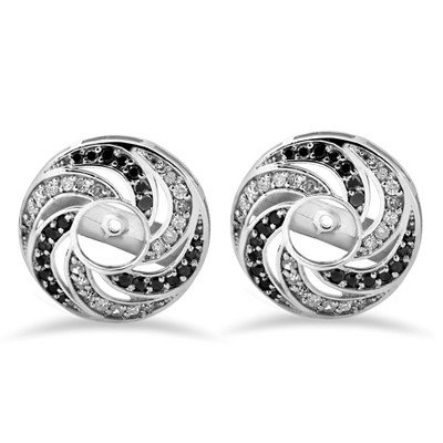 Pompeii3 1/2ct 14K White Gold Black & White Diamond Spiral Earring Jackets (up to 4mm)