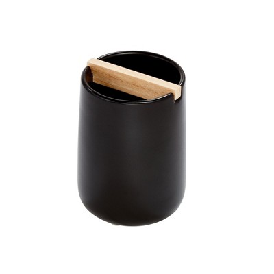 iDesign Toothbrush Holder with Removable Wood Divider - Matte Black