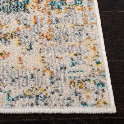 Grey and Turquoise 3' x 3' Square Synthetic Flat Woven Area Rug