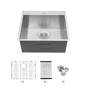 Laundry Sink - 22in x 22in Laundry Room Utility Sink Drop In Topmount 16 Gauge Stainless Steel 12 Inch Deep Single Bowl Above Counter Basin - 1 of 1