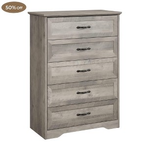 Jojoka Wooden Dresser with 5 Spacious Drawers, Modern Storage Chest with Metal Handles for Bedroom, Living Room, Hallway - 1 of 4