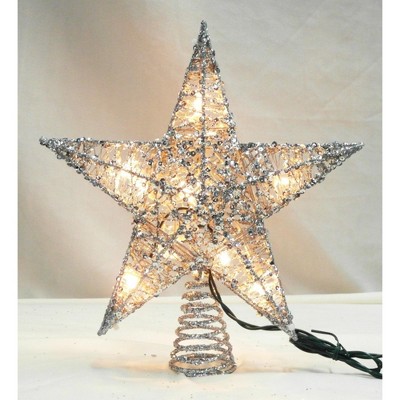 Northlight 12" Lighted Glittering Silver Star Christmas Tree Topper - Clear Lights