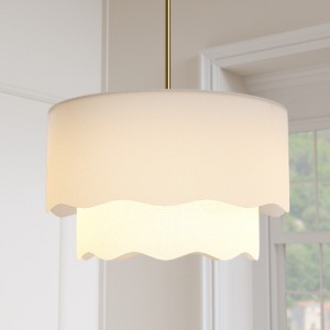 Maxax 19.6" 3-Light Gold Iron Fabric Pendant Light, Dimmable Ceiling Lighting for Bedroom Living Room Dining Nook - 1 of 4