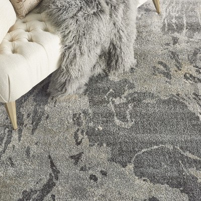 Beige and Grey Abstract Stain-Resistant Synthetic Area Rug