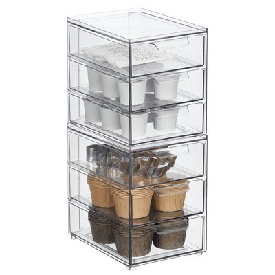 3-Drawer Stackable Organizer for Kitchen or Pantry - Set of 2 - Clear