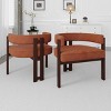 Teddy Fabric Upholstered Dining Arm Chairs Set of 2,Curved Back Barrel Accent Armchair with 3 Legs,Living Room Bedroom Side Chair-Coolbibila - 2 of 4