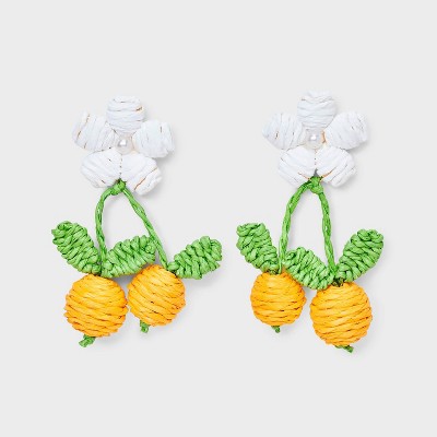 Linear Raffia Oranges with White Daisy Pearl Earrings - A New Day™ Multicolor