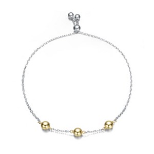 Guili Sterling Silver Two-Tone Bracelet with 14K Gold Plated Spheres and White Gold Plated Chain - Adjustable Design for Elegant and Versatile Style - 1 of 2