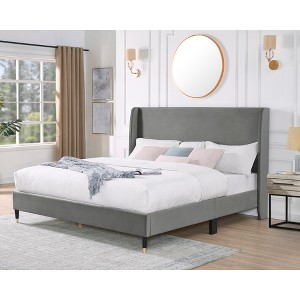 Queen Size Platform Bed with Wingback Headboard for Bedroom - 1 of 4