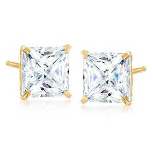 Ross-Simons 4.00 ct. t.w. Princess-Cut CZ Stud Earrings in 14kt Yellow Gold - 1 of 4