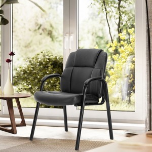 A PU Leather Conference Room Reception Chairs with Padded Arms,No Wheels Executive Office Chair - 1 of 3