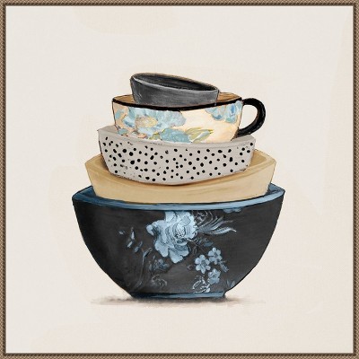 Amanti Art A Stack Of Blue Bowls by Patricia Pinto Canvas Wall Art Print Framed 30 x 30-in.