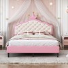 NicBex Twin/Full Size Upholstered Bed Frame with Tufted Headboard,Princess Bed with Crown Headboard for Girls,No Box Spring Needed,White+Pink - 2 of 4