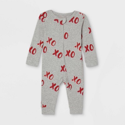 Baby Valentine's Day XOXO Print Matching Family Pajamas - Gray