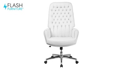 Ergonomic High Back White LeatherSoft Executive Swivel Chair with Metal Accents