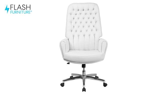 Flash Furniture High Back Traditional Tufted LeatherSoft Executive Swivel Office Chair with Silver Welt Arms, 2 of 12, play video