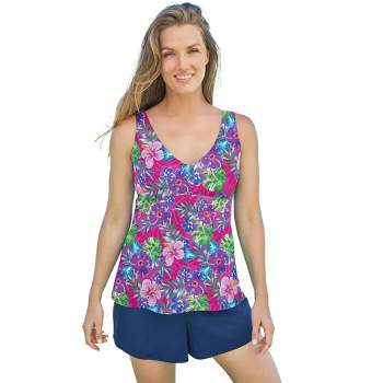  Swimsuits For All Women's Plus Size Lightweight Scoop Neck  Blouson Tankini Top 8 Pastel Stripe Multicolored : Clothing, Shoes & Jewelry