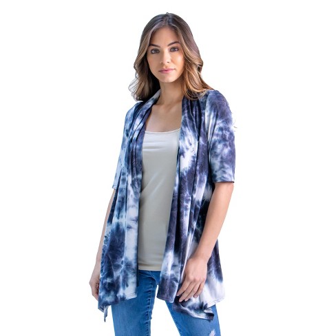 Elapsy Womens Tie Dye Print Button Open Front Cardigan Long Sleeve Knitted Shirt Sweater Coat 