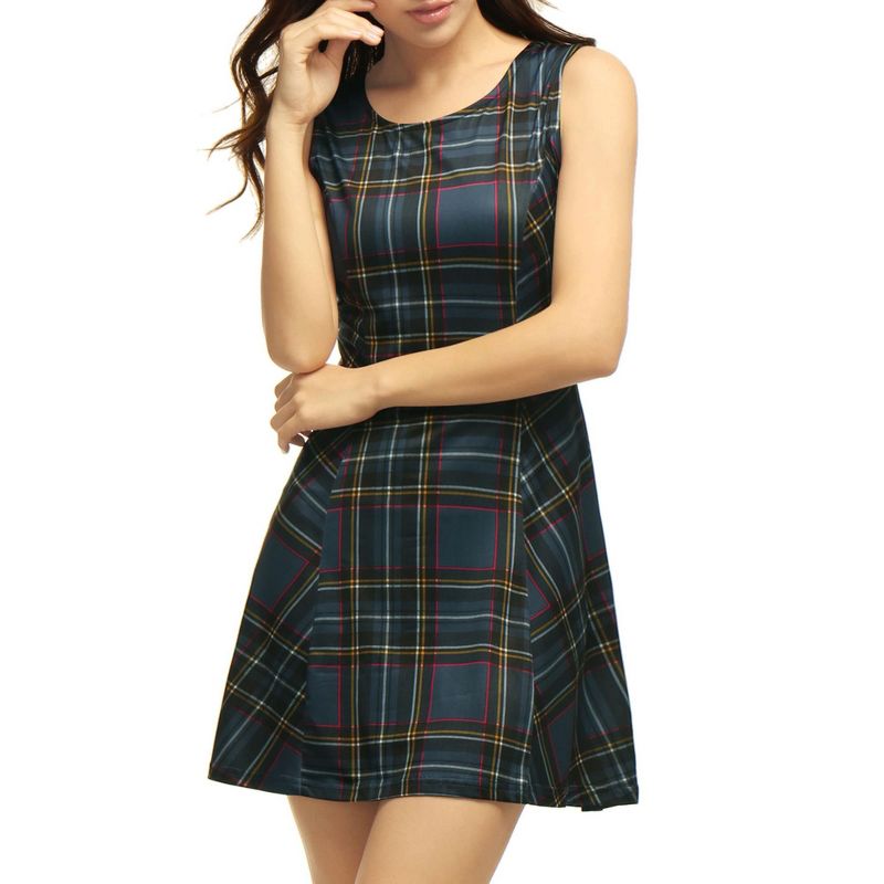 Allegra K Women's Summer Plaid Mini A-Line Sleeveless Fit and Flare Dress, 4 of 6