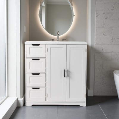 FURNIinspire Bathroom Storage Cabinets Multifunctional Bathroom Storage Cabinet, Home Storage Organizers, 4 Drawers, White, 11.81"*31.5"*31.5"