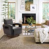 MAYEERTY Swivel Accent Chair for Living Room, Faux Leather AccentChair with Solid Wooden Base, Modern Swivel Armchair Single Sofa Chair, Brown - 4 of 4