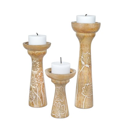 Mela Artisans Floral Vine Rustic White Pillar Candleholders, Set of 3