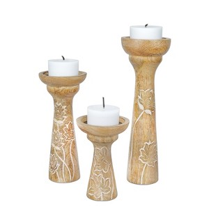 Mela Artisans Floral Vine Rustic White Pillar Candleholders, Set of 3 - 1 of 4