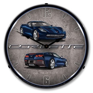 Collectable Sign & Clock | C7 Corvette Night Race Blue LED Wall Clock Retro/Vintage, Lighted - 1 of 4