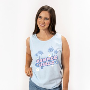 Simply Sage Market Summer Vibes Palm Trees Floral Garment Dyed Tank - 1 of 3