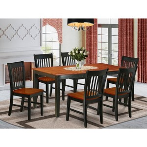 HomeStock 7Pc Rectangle 54/66" Family Table With 12 In Butterfly Leaf And 6 Wood Seat Dining Chairs - 1 of 3