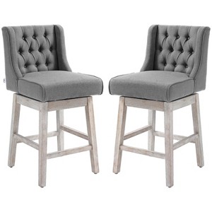 Gray Swivel Bar Stool 2-Piece Set, 27" Bar Height, Linen Upholstery, Button Tufted Design - 1 of 4