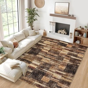 TackView Washable Area Rug, Foldable Geometric Printed Carpet, Soft Low Pile Floor Mats, Floor Covering for Bedroom Living Room - 1 of 4