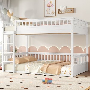 Twin XL/Full XL/Queen Over Queen Bunk Bed with Ladder and Guardrails, Convertible into Two Separate Beds, White/Natural - ModernLuxe - 1 of 4