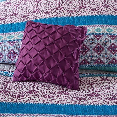 Boho Purple and Turquoise Reversible Microfiber Coverlet Set