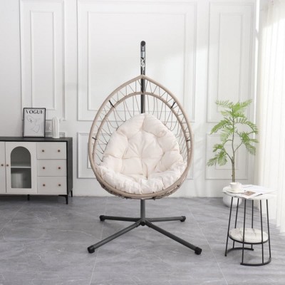 Outdoor Egg Chair with Stand Wicker Hanging Swing Chair with Cushion Indoor Outdoor Hammock Chair for Patio Garden Balcony or Living Room-The Pop Home
