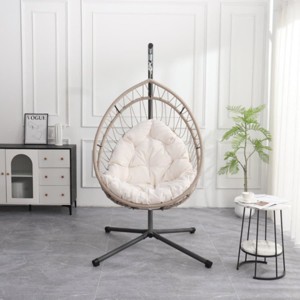 Outdoor Egg Chair with Stand Wicker Hanging Swing Chair with Cushion Indoor Outdoor Hammock Chair for Patio Garden Balcony or Living Room-The Pop Home - 1 of 4