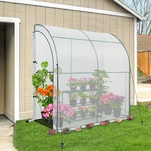 EAGLE PEAK 6.6 x 3.3 x 6.9 ft Outdoor Lean to Walk-in Greenhouse with Shelf, Gardening Wall Green House with Roll-up Zipper Entry Doors, White - 1 of 4