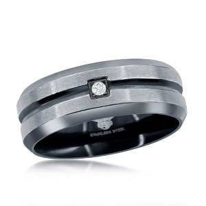 Metallo Stainless Steel Black and Silver CZ Ring - Available Sizes:  9 ,  13 ,  12 ,  11 ,  10 - 1 of 3