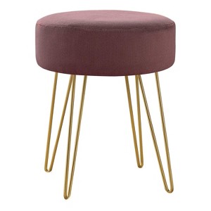 Monarch Specialties Ottoman Pouf Footrest Foot Stool 14Inch Round Fabric Metal Legs Pink Gold Contemporary Modern - 1 of 4