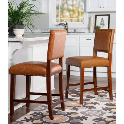 Carmel Luxe Faux Leather 24" Counter Stool with Walnut Stained Legs