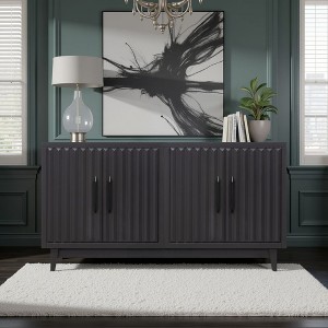 ORRD 64 inch Four Door TV Stand Media Console, Black Finish, No Assembly Required, Storage Cabinet with Fluted Doors - 1 of 4