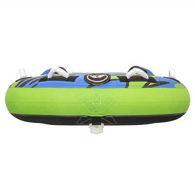 Blue and Green Inflatable Single Person Towable Water Tube