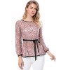 INSPIRE CHIC Women's Semi-Sheer Elegant Tie Waist Long Sleeve Floral Lace Peplum Blouses - 2 of 4