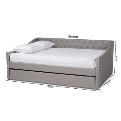 Light Gray Upholstered Full Daybed with Trundle and Nailhead Trim