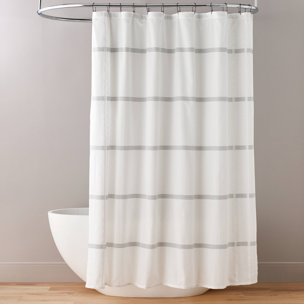 Photos - Shower Curtain Simple Stripe  Gray/Cream - Hearth & Hand™ with Magnolia