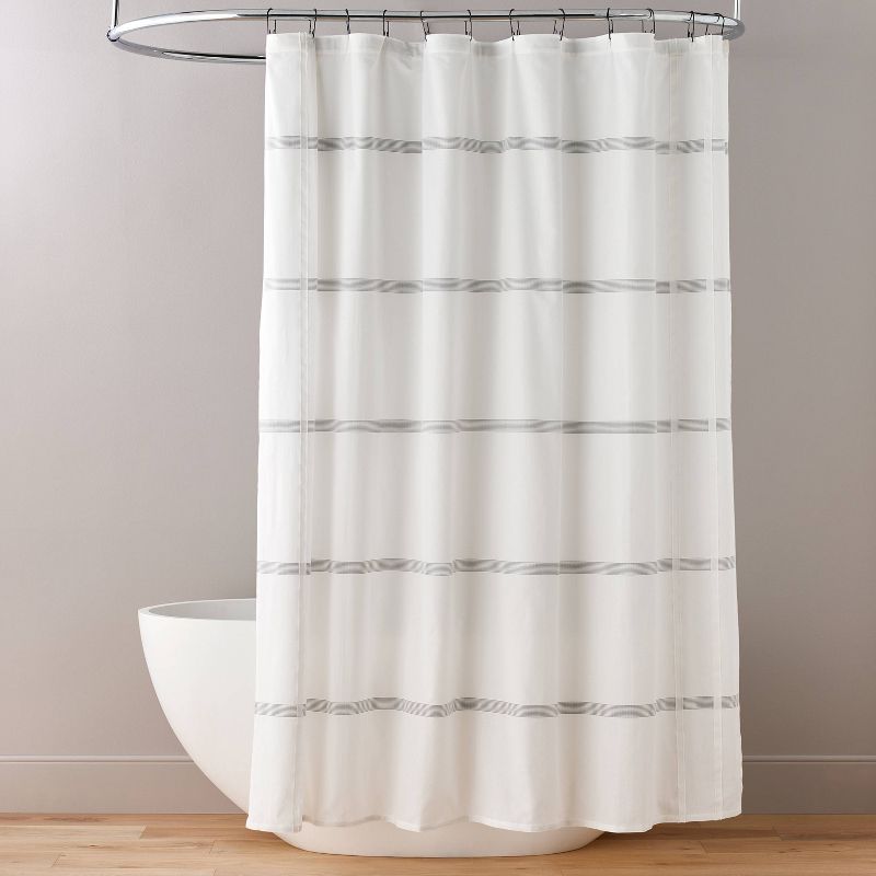 Simple Stripe Shower Curtain Gray/Cream - Hearth &#38; Hand&#8482; with Magnolia, 1 of 7