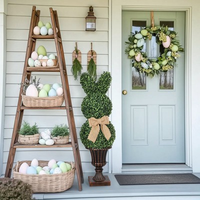 Garvee 39"Artificial Bunny Shaped Topiary Tree with Classic Planter Pot Rabbit UV-Resistant Bowknot Faux Boxwood Topiaries Plant